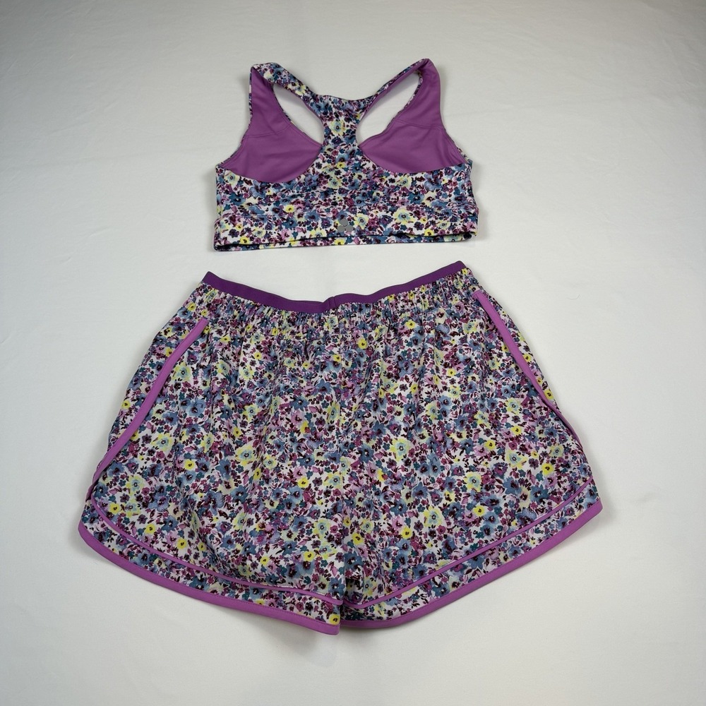 Tek Gear Purple Ditsy Floral Run Shorts (lined) And Sports Bra Set-Size Small - Picture 2 of 3